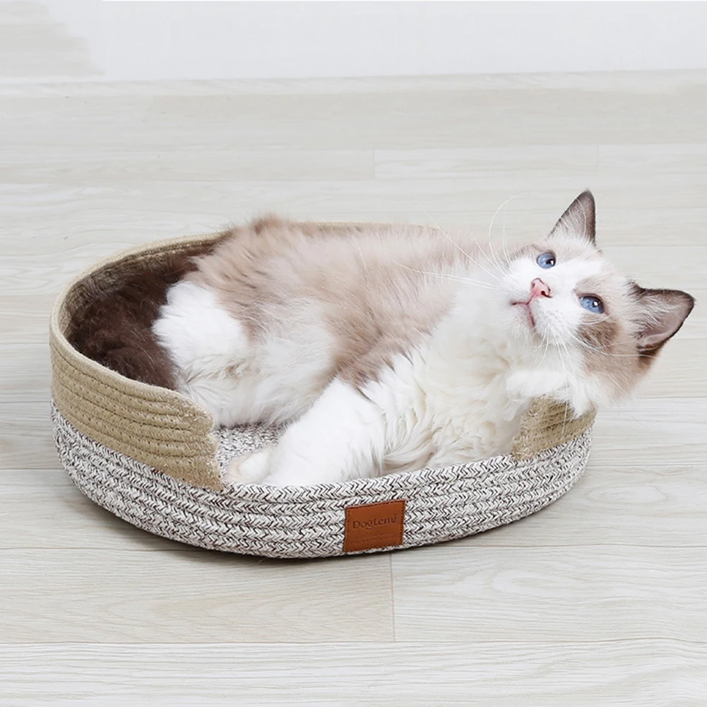 Круглая корзина для кошек хлопковая веревка теплая средняя домашних животных