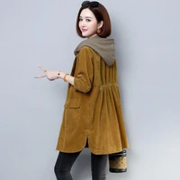corduroy trench coat women long 2020 autumn new korean version small size coat casual wild coat