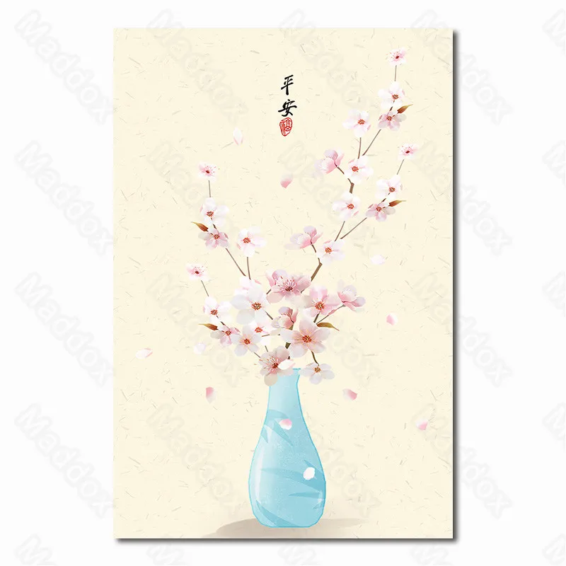 

Waterproof Ink Chinese Style Flower Window Scenery Still Life Checkerboard Vase Retro Aesthetic Living Room Decoration Painting