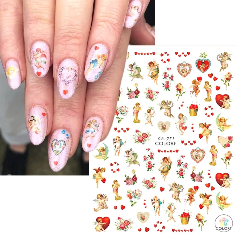 Love Heart Nail Decorations Stickers Cute Valentine Gift Design Sexy Lip Angel Flower 3D Sliders Manicure Accessories NFCA-755