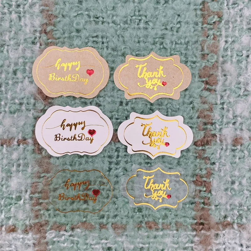 

120 Pcs/lot Thank you happy birthday Self Adhesive Kraft Cloud shape Seal Kraft Baking Seal Sticker Gift Stickers