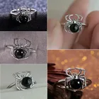 Креативное кольцо унисекс на палец с черным кристаллом в виде паука, серебряное кольцо для женщин и мужчин, женское Свадебное женское украшение на Хэллоуин, хип-хоп