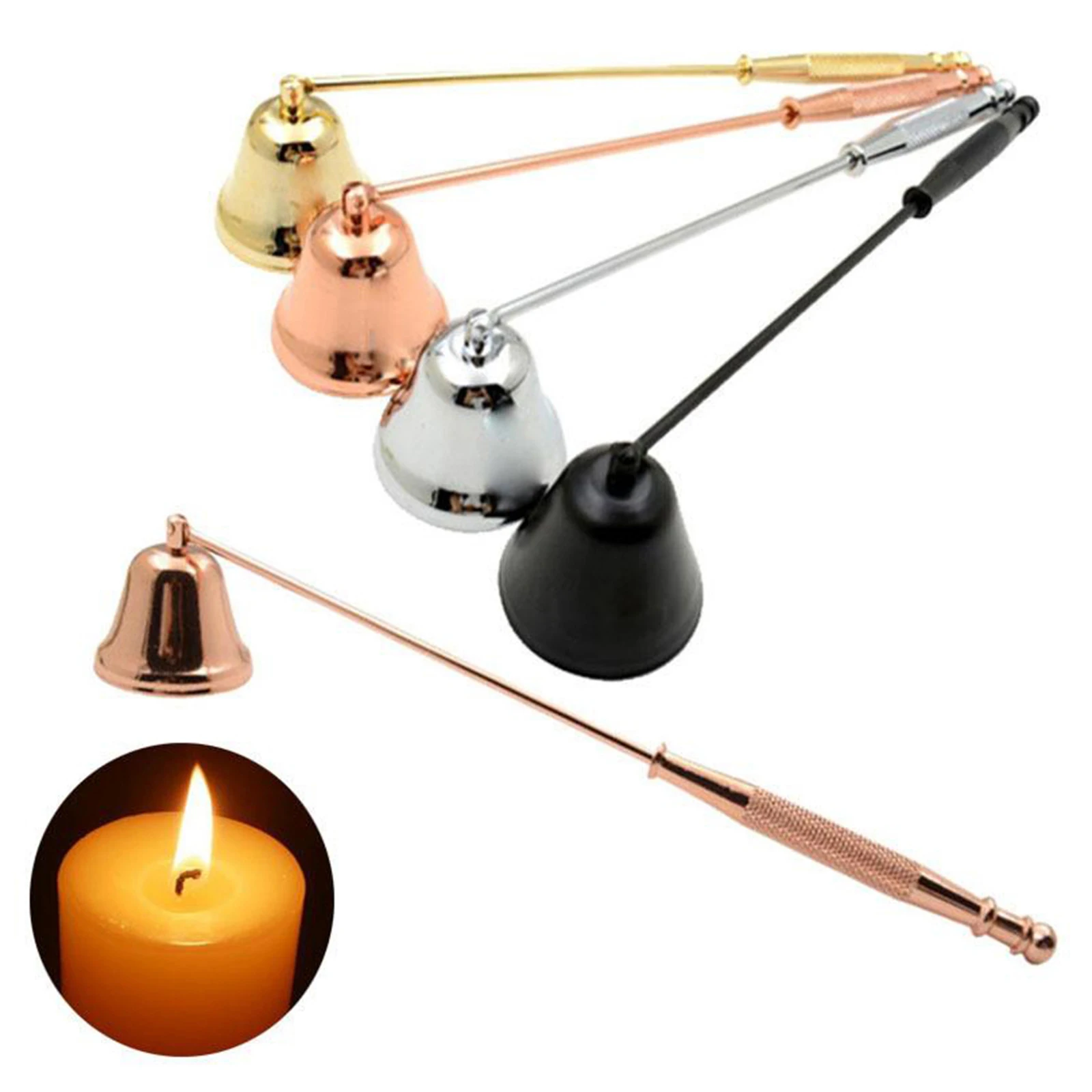 

Stainless Steel Candle Snuffer Tool Long Handle Bell Extinguisher Silver
