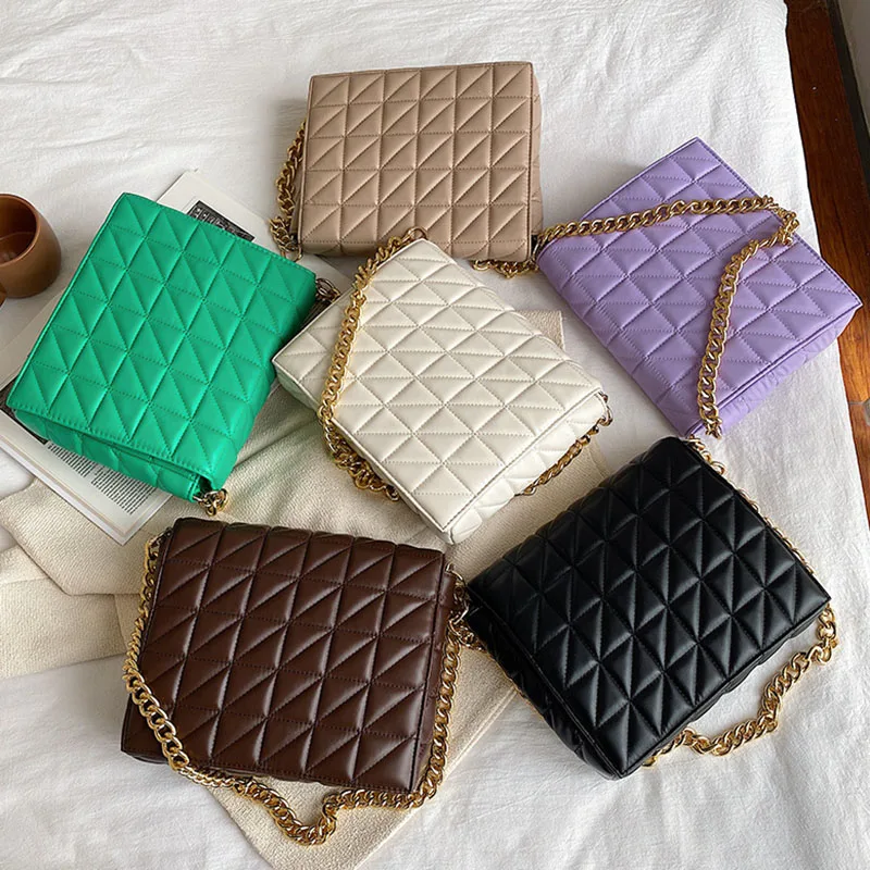

2022 Women Green Purple Chain Shoulder Bags Replica Designer Brand Lady PU Leather Flap Square Bags Party Handbag Female Clutch
