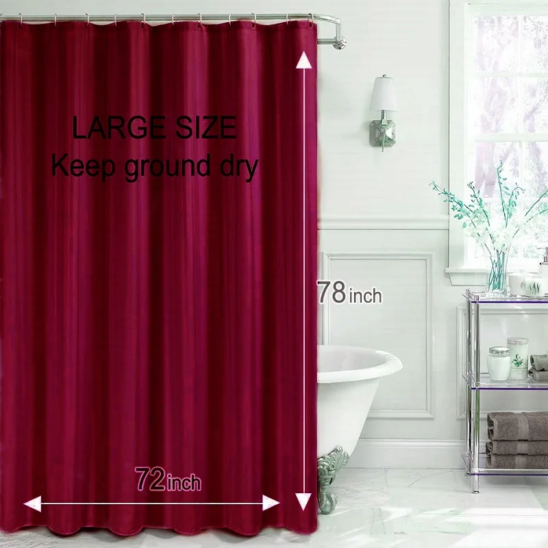 

Fashion Wine Red Polyester Shower Curtain Solid Waterproof Curtain for Bathroom 180x200cm Eco-friendly Christmas Bath Curtain
