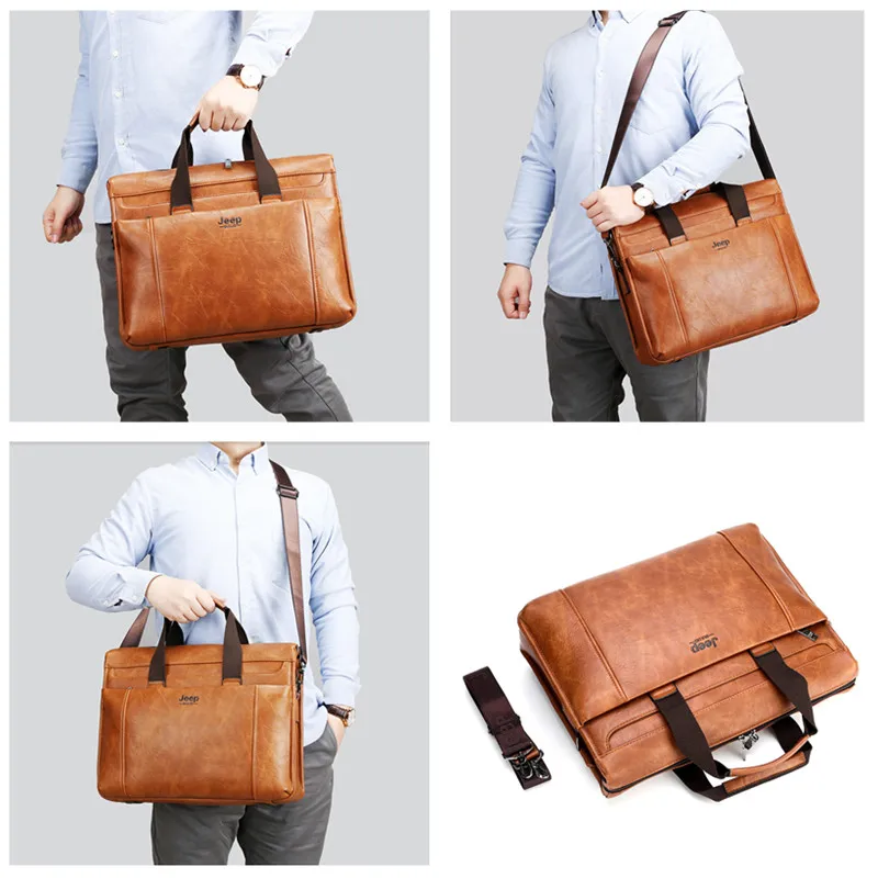 JEEP BULUO Men's Briefcase Leather Laptop Bag For A4 Bag Men's Leather Bag Briefcase Handbag Business Office Bag For Men