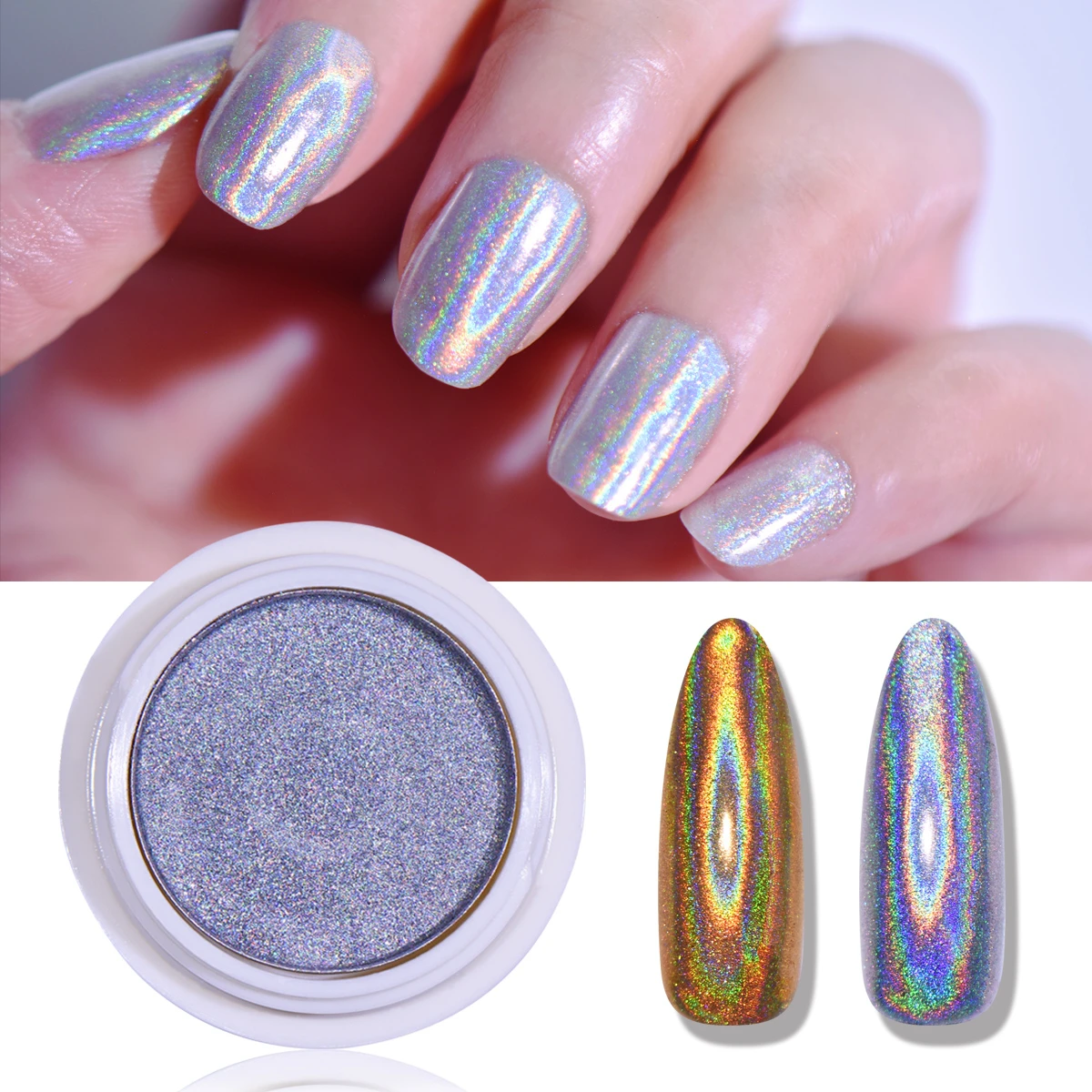 

Beautybigbang Silver Golden Chrome Nail Powder Glitter Holographics Solid State Pigments Laser Dazzling Nail Art Decorations