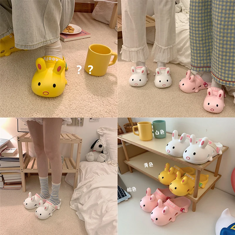 

Cute cartoon rabbit hole shoes student wear female summer style girl heart thick-soled Baotou sandals and slippers
