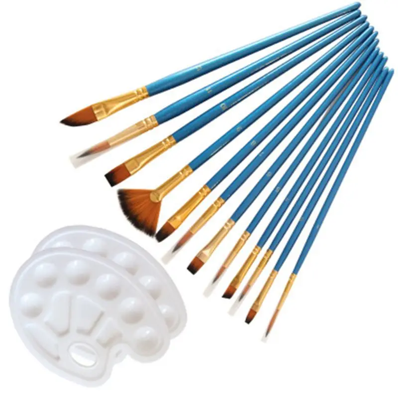 

14pcs/set Artist Paint Brush Nylon Hair Watercolor Acrylic Oil Painting Supplies with Palette