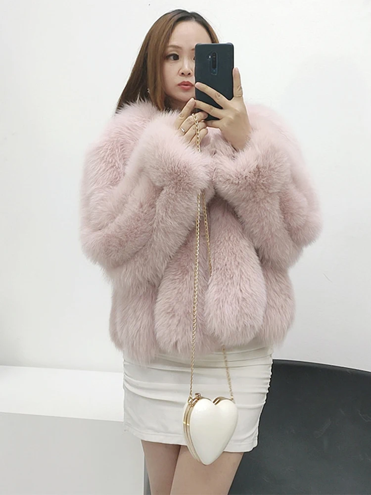 New Arrival 55cm Length Women Winter Fluffy Thick Natural Real Fox Fur Coat Jacket Warm Natural Fox Fur Jacket