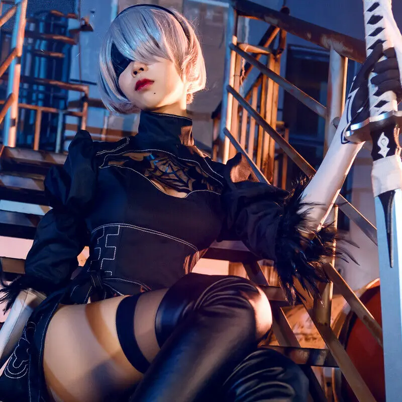 Для НИР автоматов 2B YoRHa № 2 Тип B Косплэй костюм из телепередачи мастера меча онлайн; обувь; ботинки повязки Обувь на высоком каблуке черного цвета выше колена; Соблазнительные кожаные ботинки