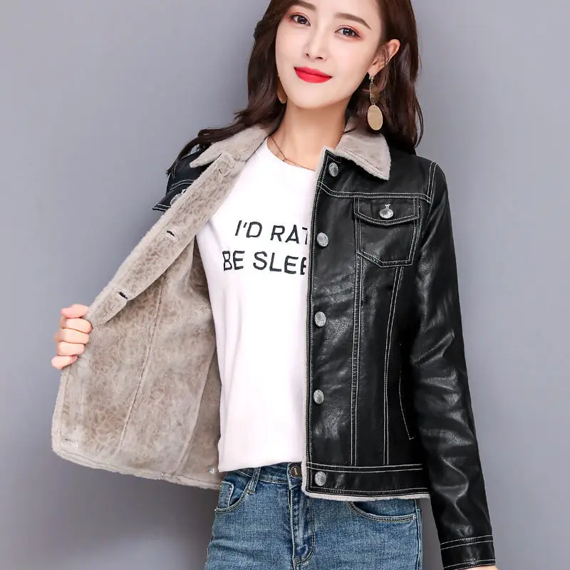 

Весна-Осень 2021, короткий облегающий кардиган в Корейском стиле для молодых и средних лет из овчины с длинным рукавом, куртка