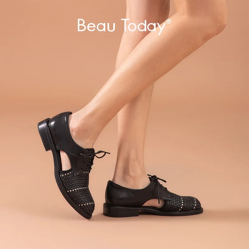 Ботинки BeauToday женские из натуральной коровьей кожи повседневные туфли на