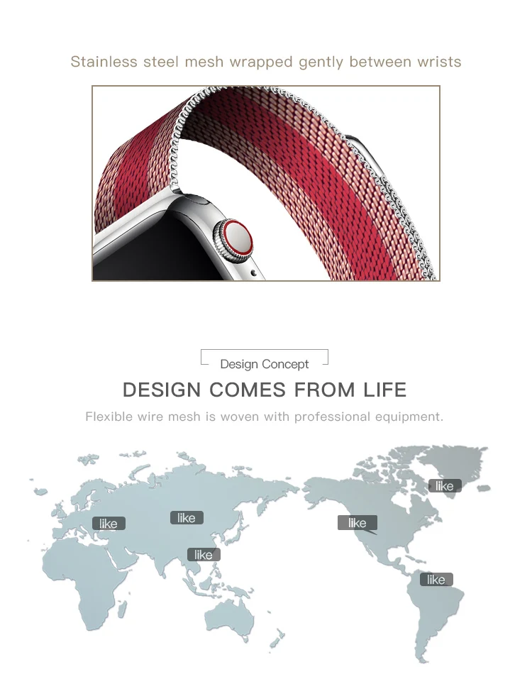 Розовый/красный Milanese Loop Band 40 мм ремешок для Apple Watch Series 4 44 мм Женский браслет женский браслет для Iwatch 38 42 мм
