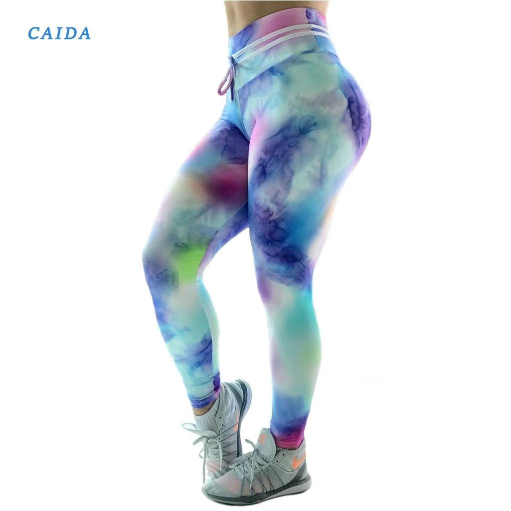 

CAIDA 2020 Новый Для женщин эластичные тренировочные леггинсы силы леггинсы Для женщин Cotton Candy принт пуш-ап леггинсы дропшиппинг