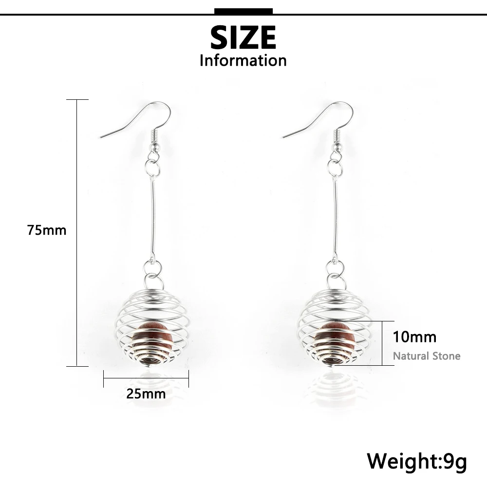 Женская серьга пружина из натурального камня с тигриным глазом бирюзы оникс