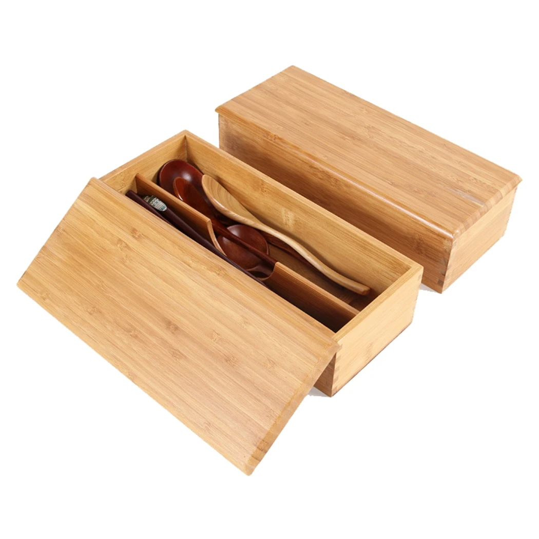 

Chopstick Holder Box Bamboo 2-Cavity Chopstick Case Tableware Storage Box Universal Portable Travel Tableware Storage