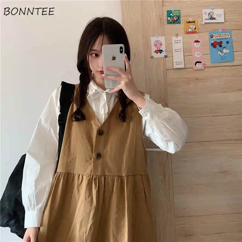 

Sleeveless Dresses Women Soft Fashion Harajuku All-match Japanese High-quality Spring Ankle-Length College Sayas Largas De Mujer