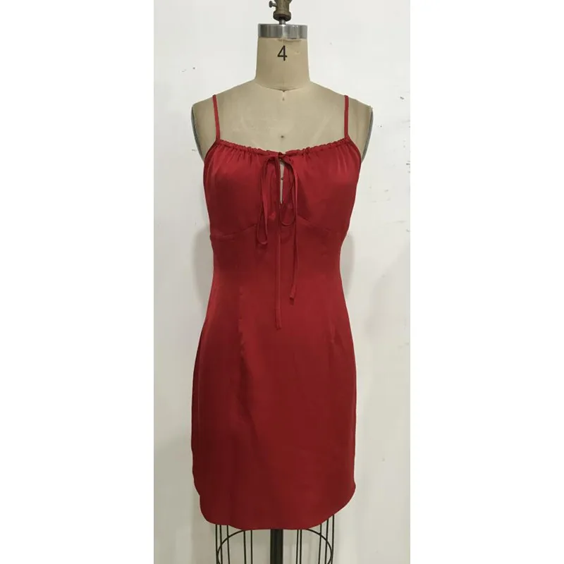 

Womens Red Slip Dress Lace Up Sun Dresses Woman Female Party Evening Elegant Summer Sexy Girl Bodycon Casual Clothing