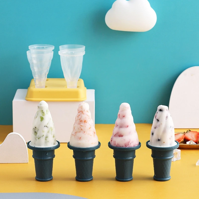 

C5AD 4 Cells Molds Ice-Pop Makers Plastic Ice Cream Lolly Mould DIY Homemade Freezer Lolly Pops Kitchen Supply