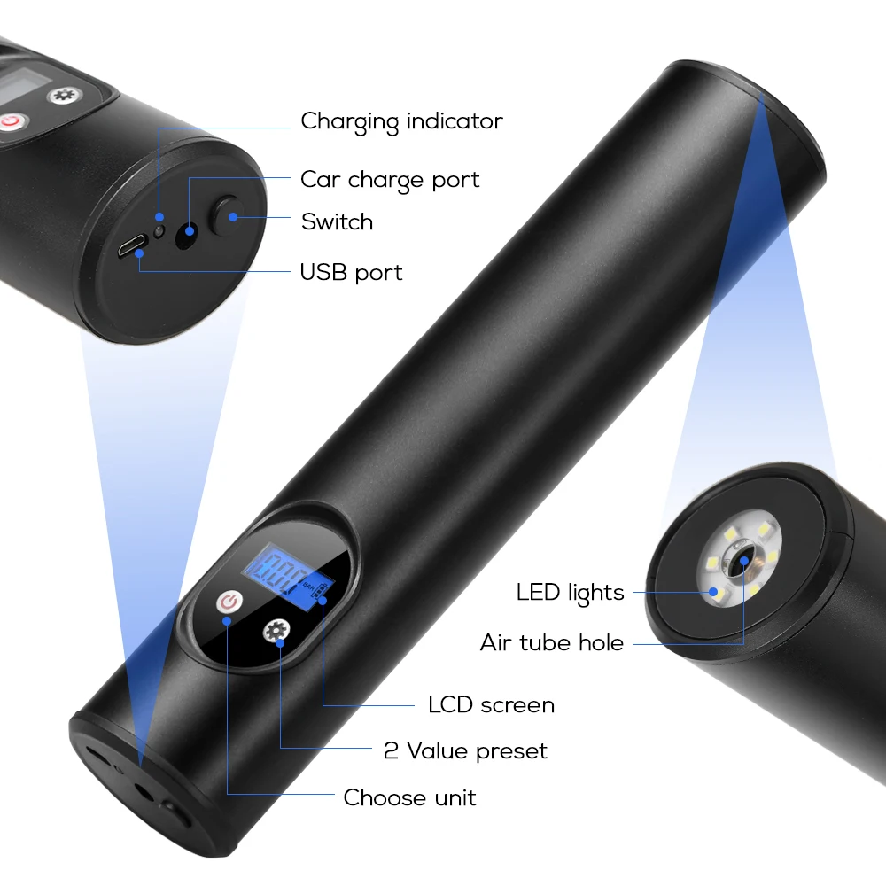 Горячая новинка 150 фунтов/кв. дюйм умный велосипед электрический насос Авто от