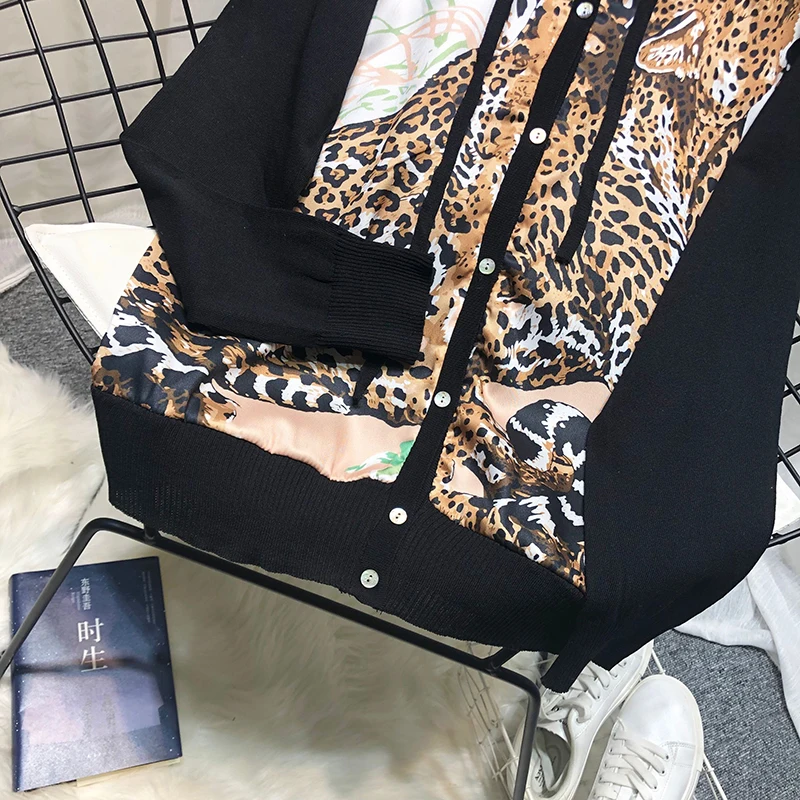 ALPHALMODA/Новинка осени года; модный свитер с капюшоном и принтом; рубашка с длинными рукавами и леопардовым принтом; атласные однобортные кардиганы