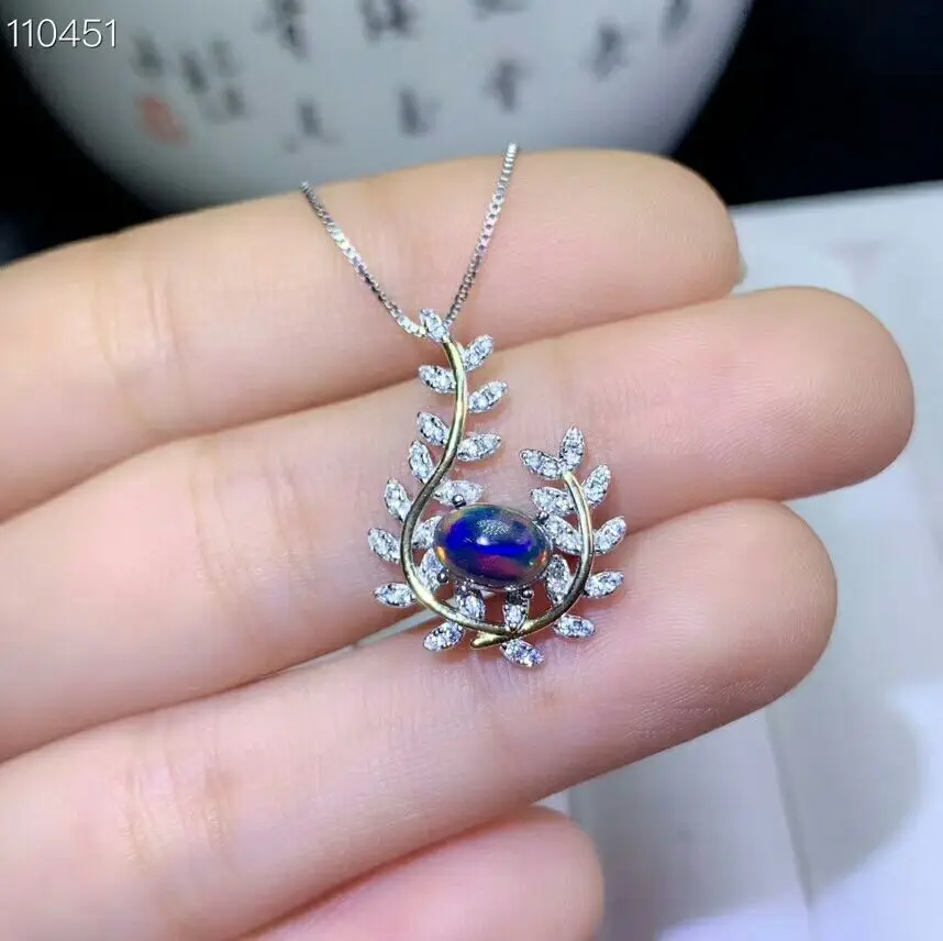 MeiBaPJ настоящий натуральный черный опал драгоценный камень ожерелье с кулоном в