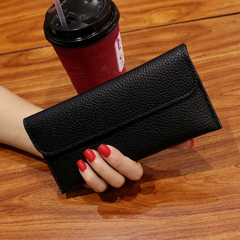 Модные однотонные женские кошельки 2019 простые на молнии черный красный длинный