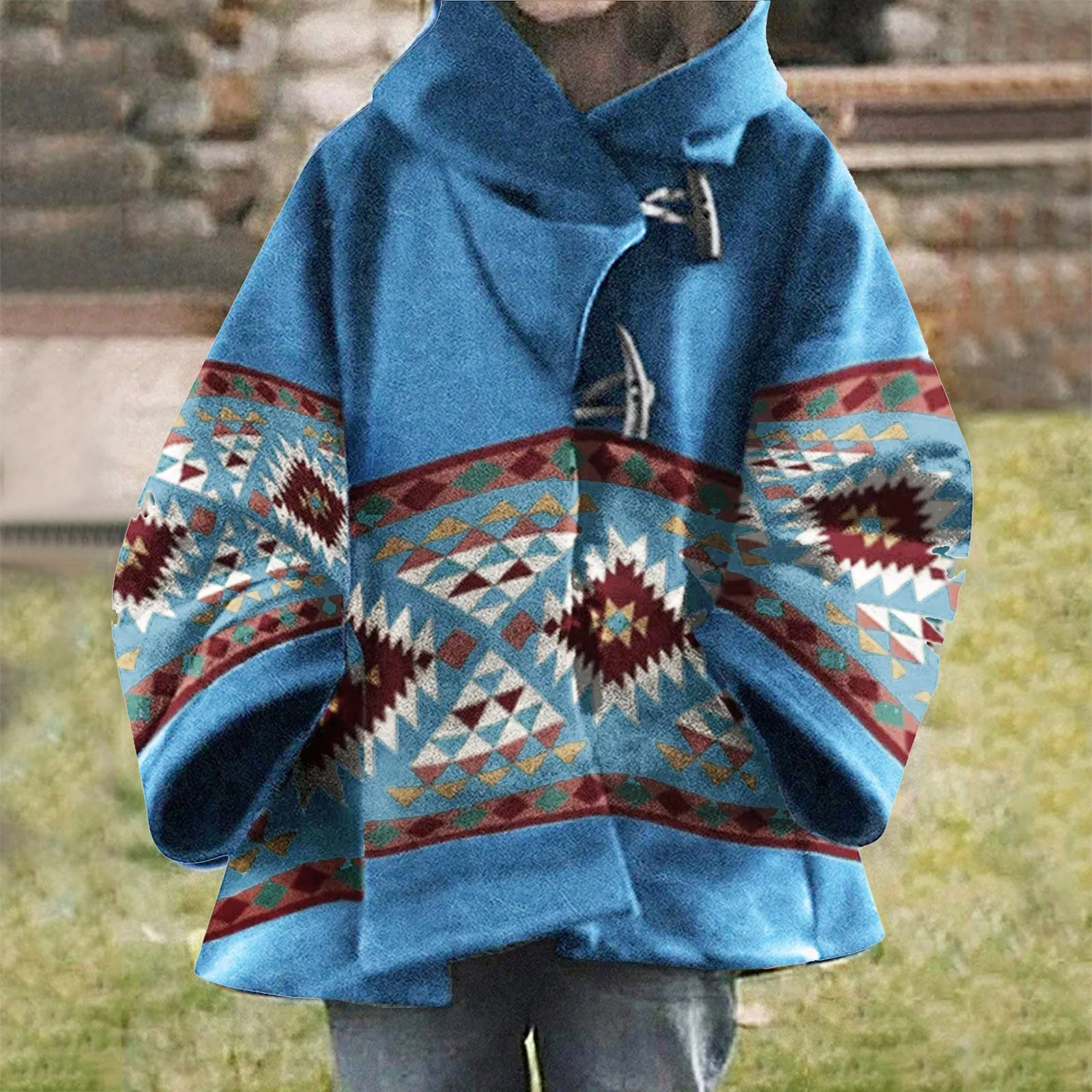 

Женское пальто в стиле ретро с принтом, куртка с капюшоном в этническом стиле с роговыми пуговицами, Женский Осенний Топ с длинным рукавом, ж...