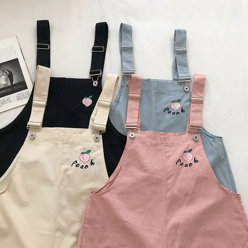 

Rompers Women Peach Printed Straight Pockets Lovely Girls Loose Summer Students Fresh Ins Trendy Ulzzang High Quality All-match