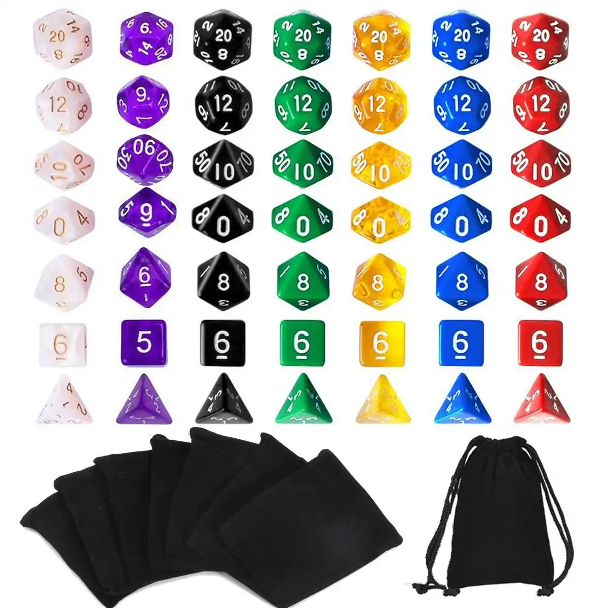 

49 шт. 7 шт./компл. многогранные Акриловые Игральные Кости цифровые многосторонние игровые принадлежности для игрового набора для РПГ 7 цвето...