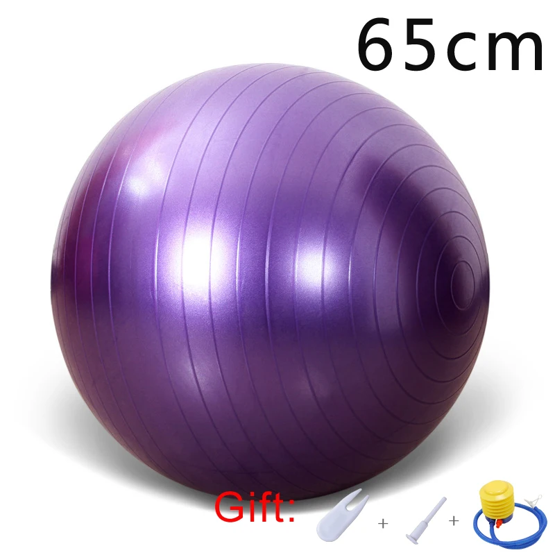 Purple 65cm Спортивные мячи для йоги Пилатес фитнес спортзал фитбол для баланса упражнения тренировки Массажный мяч нескользящий скраб мячи для йоги Бесплатный насос-взрыв - Цвет: Purple 65cm