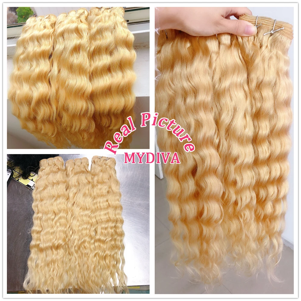 1/3/4/10 pcs 613 Blonde Bundles Brazilian Hair Weave Water Wave 100% Remy Human Extension | Шиньоны и парики