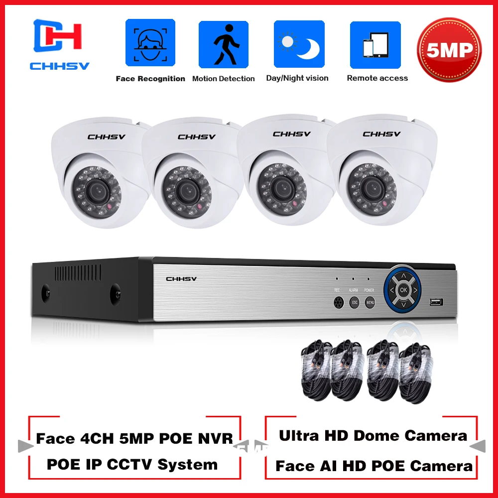 

CCTV Video Surveillance System Set 4CH Security Cameras Outdoor Waterproof PoE NVR Kit 1080P 5mp Indoor Dome IP Camera PoE P2P