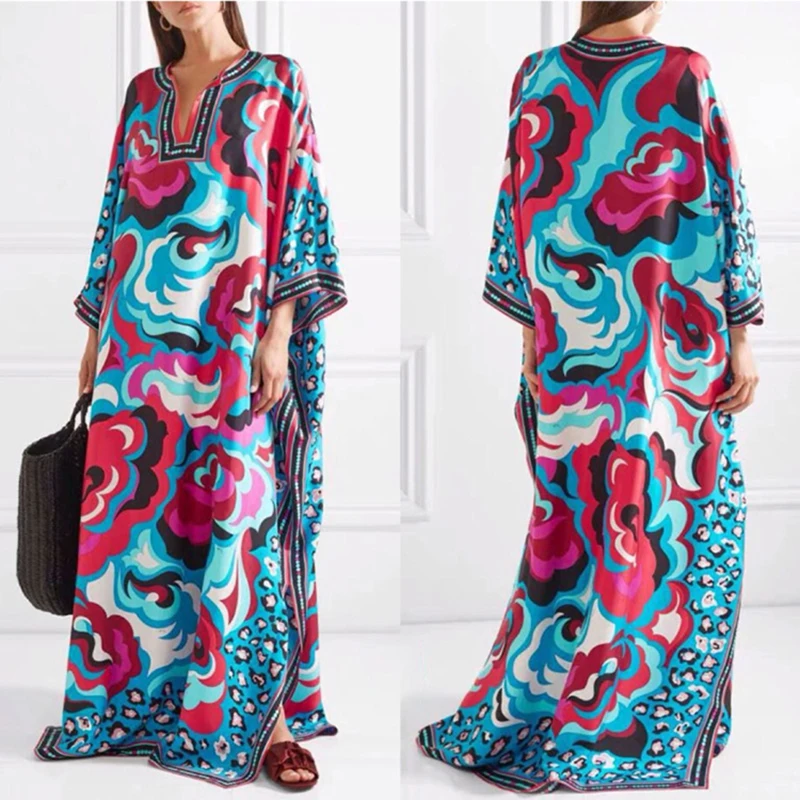 

Gedivoen Fashion Designer Spring Floor-Length Dress Women Printed Loose Plus Size Prairie Chic Dress Elegant Maxi Long Dresses