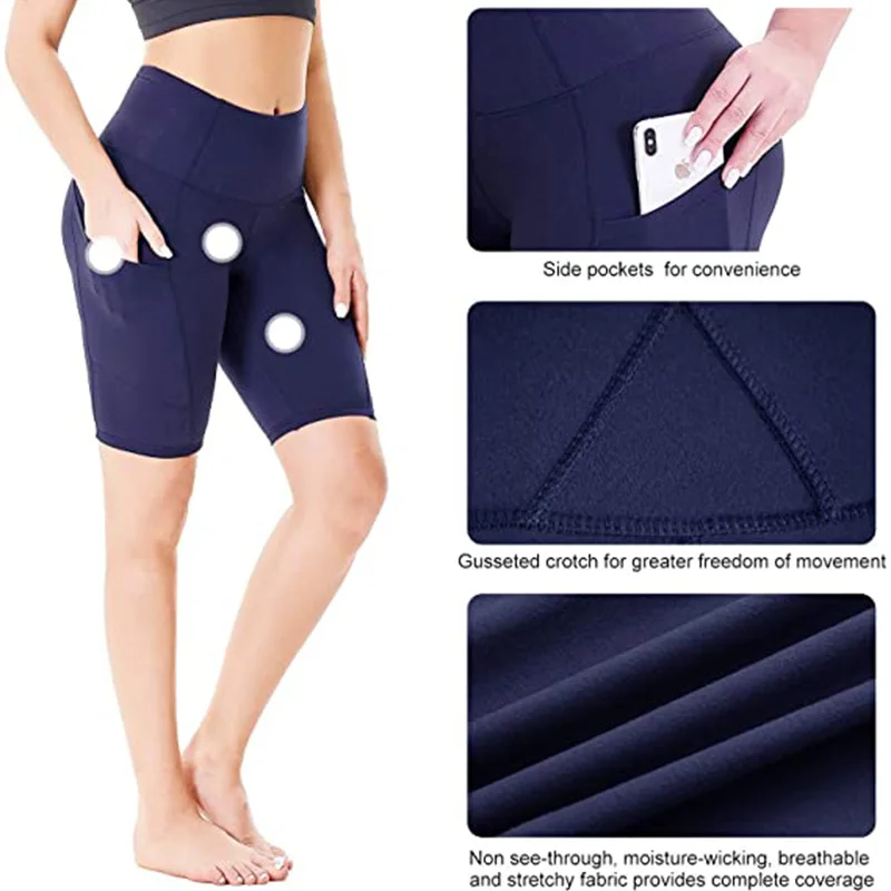 

Women's Five-Point High Waist Workout Cyclist Yoga Running Compression Sports Tight Stretch Shorts Fitness Quick Dry Side Pocket
