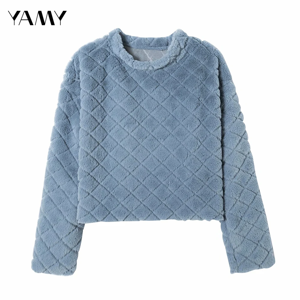 

Женский пуловер в клетку ZA, повседневный теплый плотный свитер с длинными рукавами и круглым вырезом, Осень-зима 2020