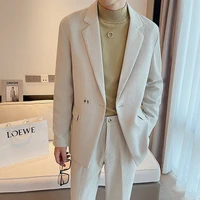 oimg korean style casual suit light cooked wind pleated soft fabric two piece suit trendy mens loose suit