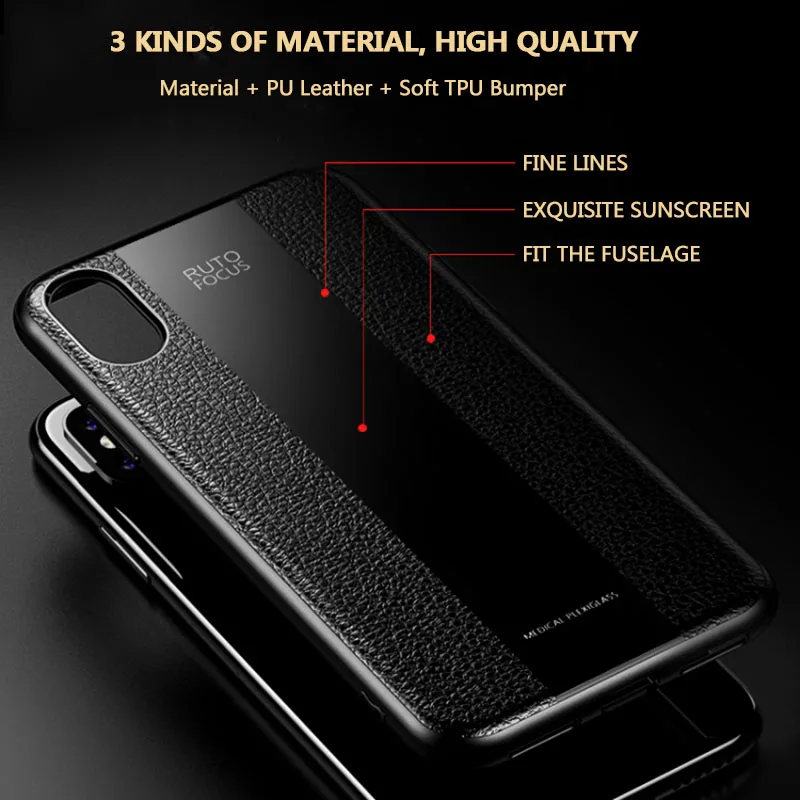 Кожаный чехол с текстурой + акриловая Противоударная броня для iPhone 11 XS Max XR X 8 7 6 6S