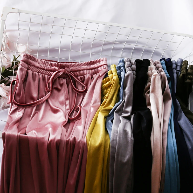 Новинка 2019 золотые бархатные глянцевые брюки на шнуровке с высокой талией и