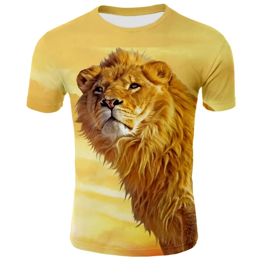 

New lion short t-shirt male yellow animal t-shirt space 3d printing t-shirt hip hop short sleeve shirt punk rock men's new
