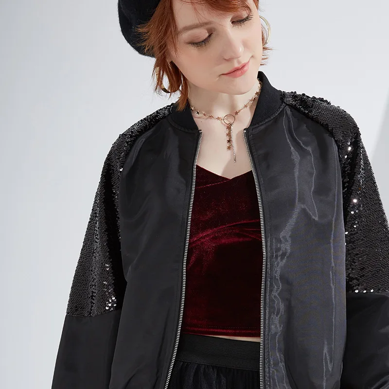 Женский бейсбольный плащ с блестками свободный однотонный