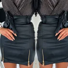 Сексуальная Женская Черная облегающая юбка-карандаш из искусственной кожи, Клубная одежда, короткая мини-юбка на двойной молнии с высокой талией и поясом, черная, белая, хаки юбка