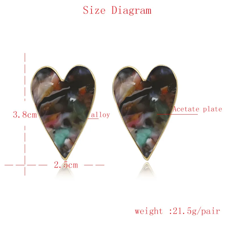 New Lady's Vintage Leopard Acetic Acrylic Heart Stud Earring Fashion Acrylic Statement Earrings For Women Accessories
