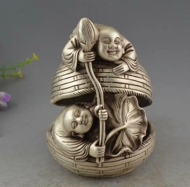 

Китайская белая медная подставка для 2 мальчиков Лотос счастливая Статуя Курильница