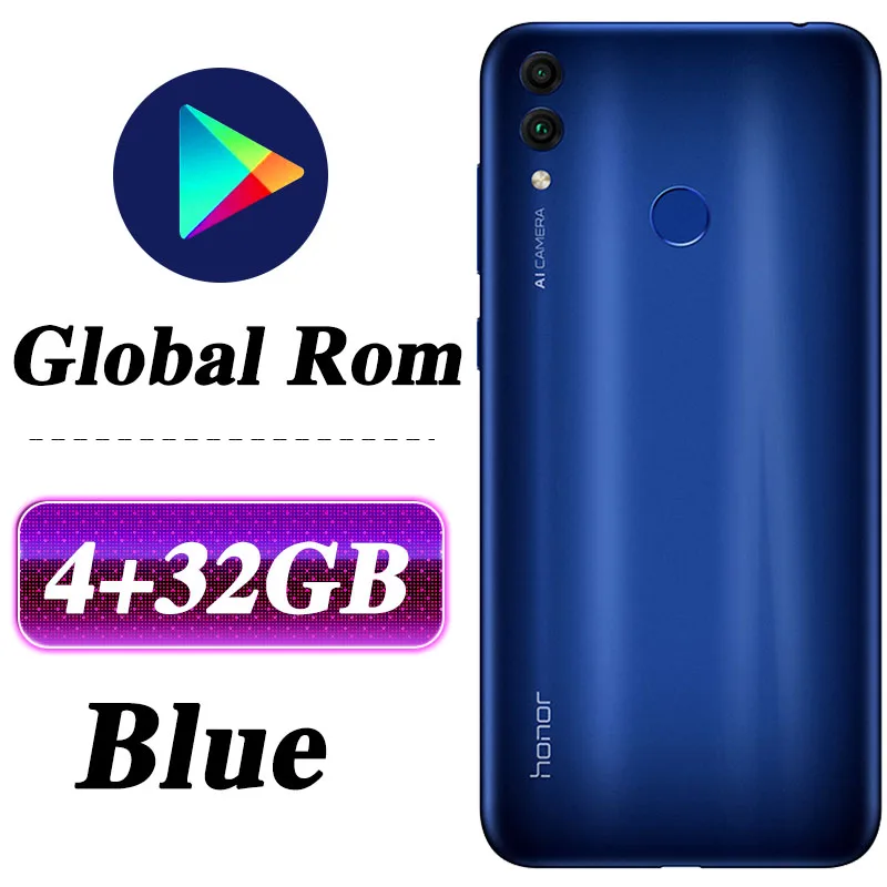 4G 32G Blue Мобильный телефон с глобальной ПЗУ HONOR 8C, 4 Гб, 32 ГБ, 6,26 дюйма, Восьмиядерный аккумулятор Snapdragon 632, 4000 мА/ч, 3 карты VoLTE Face ID, полный экран - Цвет: 4G 32G Blue