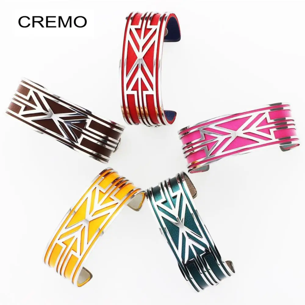 

Cremo 25MM Stainless Steel Women's Bangle Arrow Graphic Cuff Bangle Replaceable Bangles Leather Bracelet