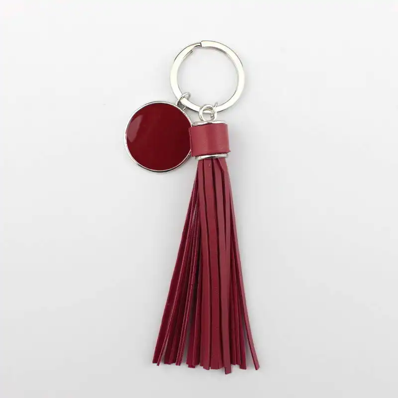 

Personalized Monogram Enamel Disc Blank Leather Fringe Tassel Keychains for Women Bag Accessories Key Rings Gift