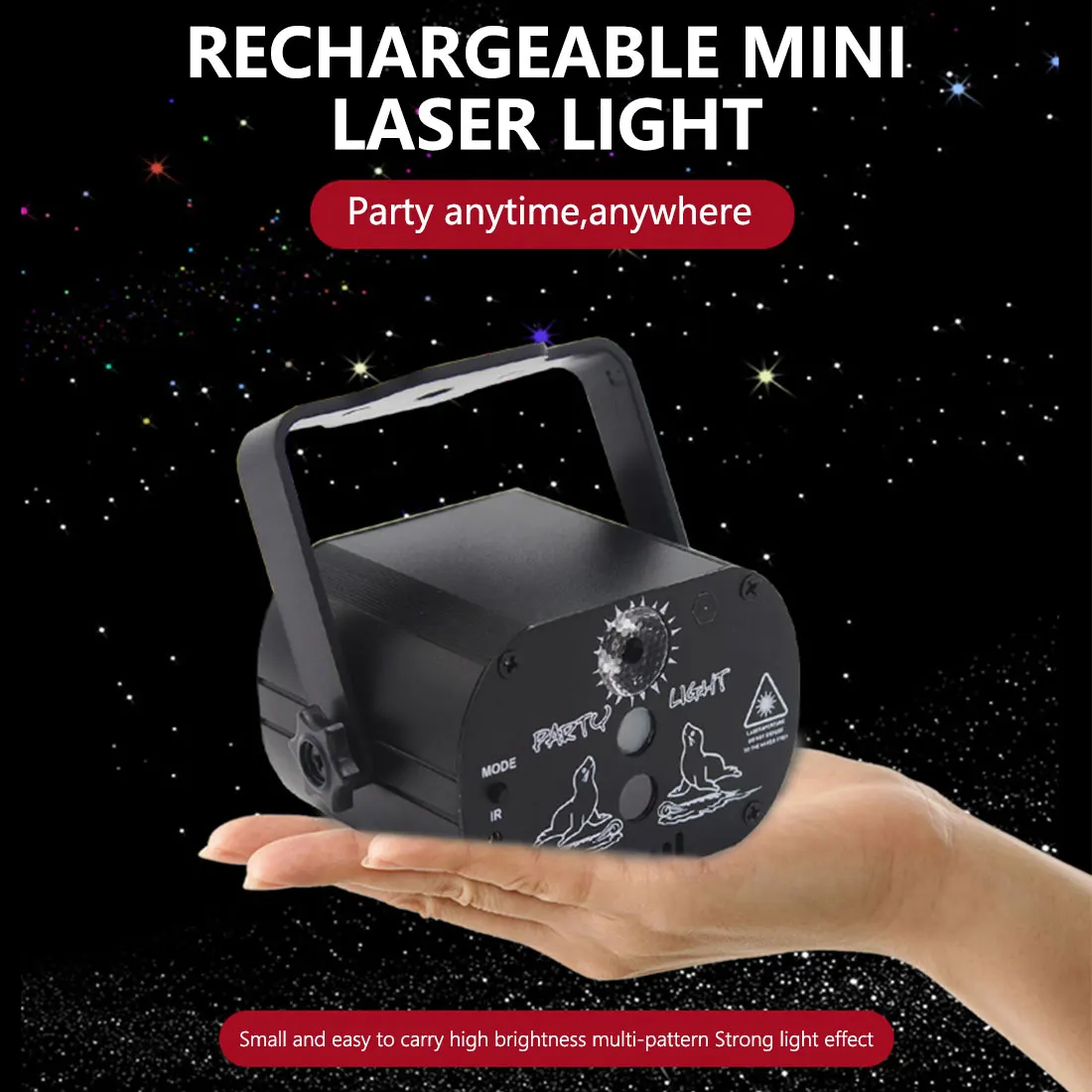 Мини RGB LED дискотечный светильник 60 узоров USB перезарядка Лазерная лампа 5V