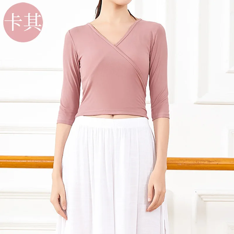 

2021 Summer New Adult Leotard Middle Sleeve Women Modern Dance Clothes Yoga Tops Female Belly Dance Practice Shirt Latin Costume